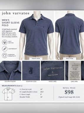 John Varvatos Navy Blue Short-Sleeve Polo